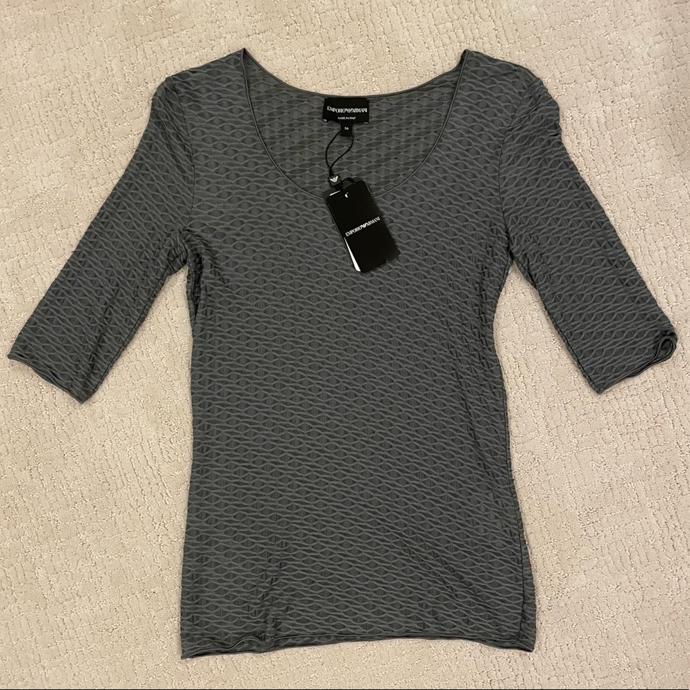 Emporio Armani Gray Jacquard Round Collar T-shirt Sz 36 (US 0), Made in Italy - Picture 6 of 11